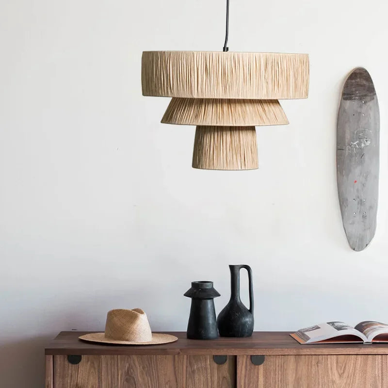 Wabi Sabi Rattan Pendant Light – Handwoven Japanese Ceiling Lamp | Natural Ambient Lighting | Artisan Interior Feature