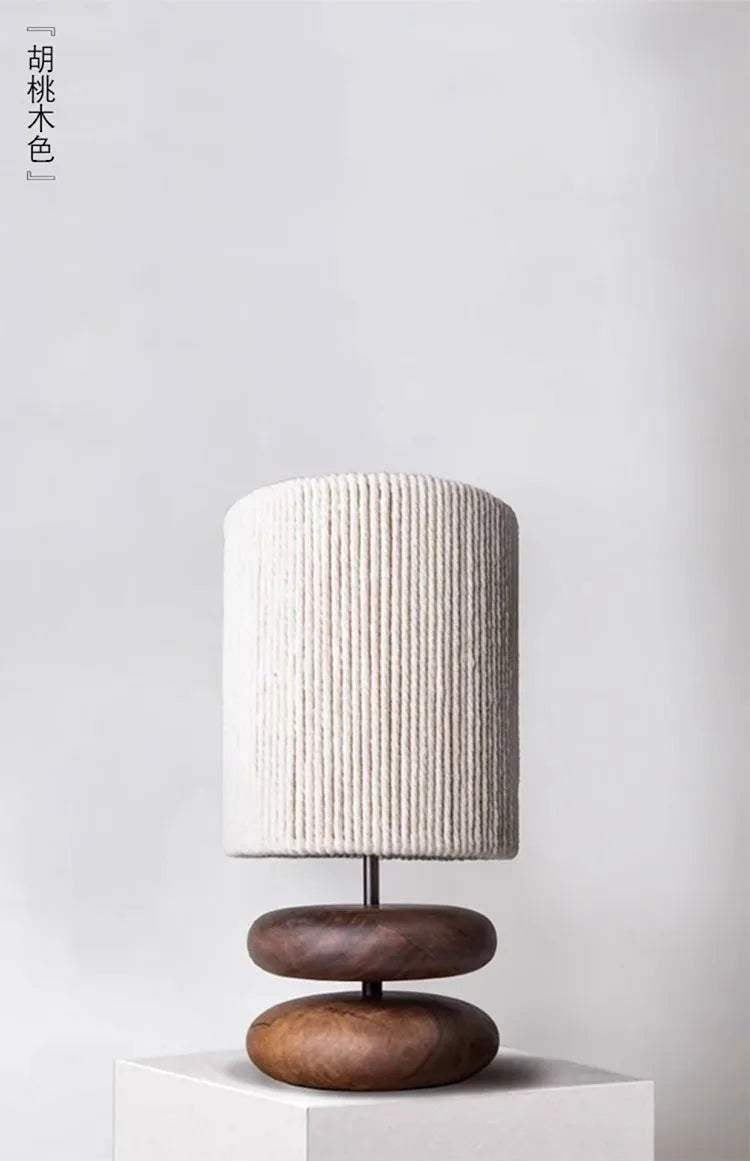 Japanese Wood Table Lamp with Jute Detail – Minimalist LED Bedside Light | Warm Zen Interior Lighting