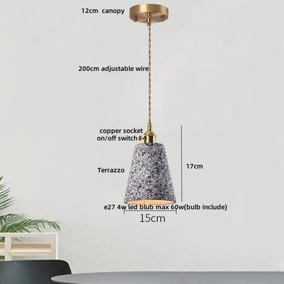 Terrazzo Stone Pendant Light with Copper Detail – Modern LED Ceiling Lamp | Contemporary Designer Lighting