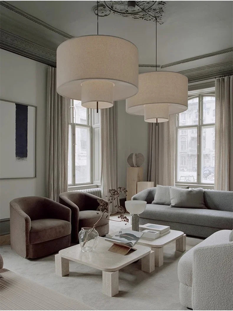 Scandinavian Wabi-Sabi Fabric Pendant Light – Modern LED Ceiling Pendant | Soft Ambient Lighting | Designer Hanging Lamp