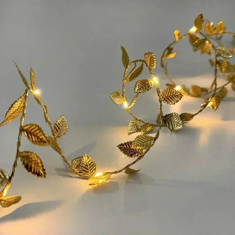 AureaLeaf LED Gold Leaf String Lights – Battery-Powered Decorative Fairy Lights for Home & Festive Celebrations