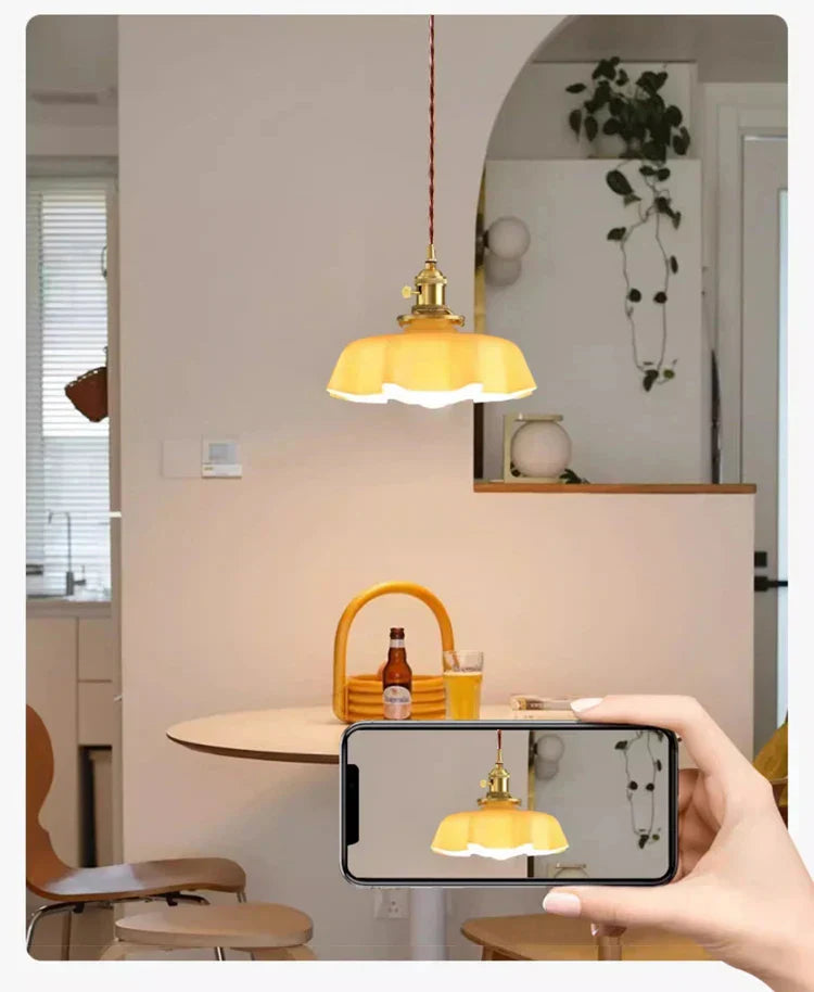 Cream Petal Glass Pendant Light – Scandinavian E27 Ceiling Lamp | Elegant Ambient Lighting | Contemporary Dining Room Feature