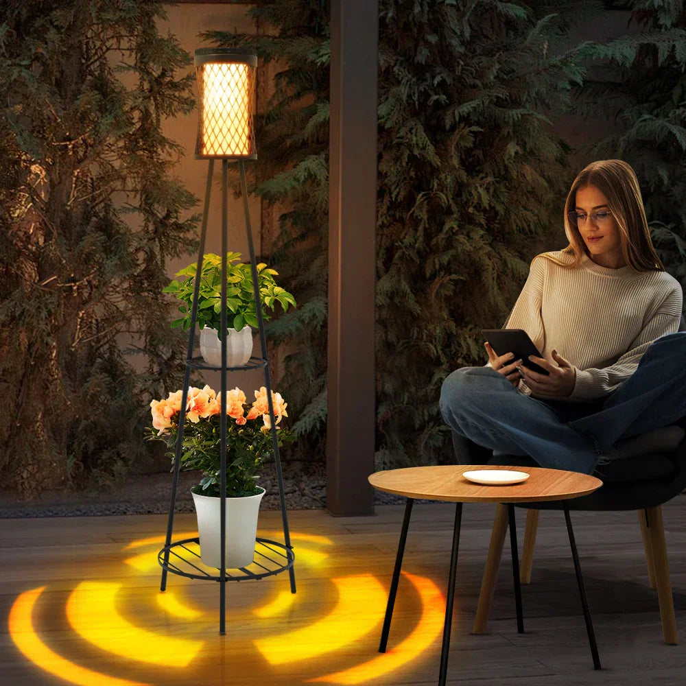 SolarBloom Solar-Gartenleuchte mit Pflanzenständer – Deko-Laterne für Terrasse, Garten & Balkon-Leuchtezauber