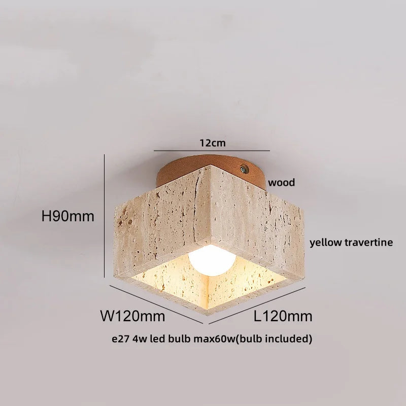 Travero Flush Ceiling Light – Wabi-Sabi Travertine Stone Lamp | Minimalist Natural Lighting for Modern Interiors