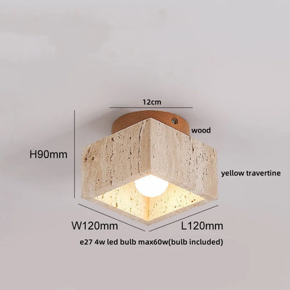 Travero Flush Ceiling Light – Wabi-Sabi Travertine Stone Lamp | Minimalist Natural Lighting for Modern Interiors