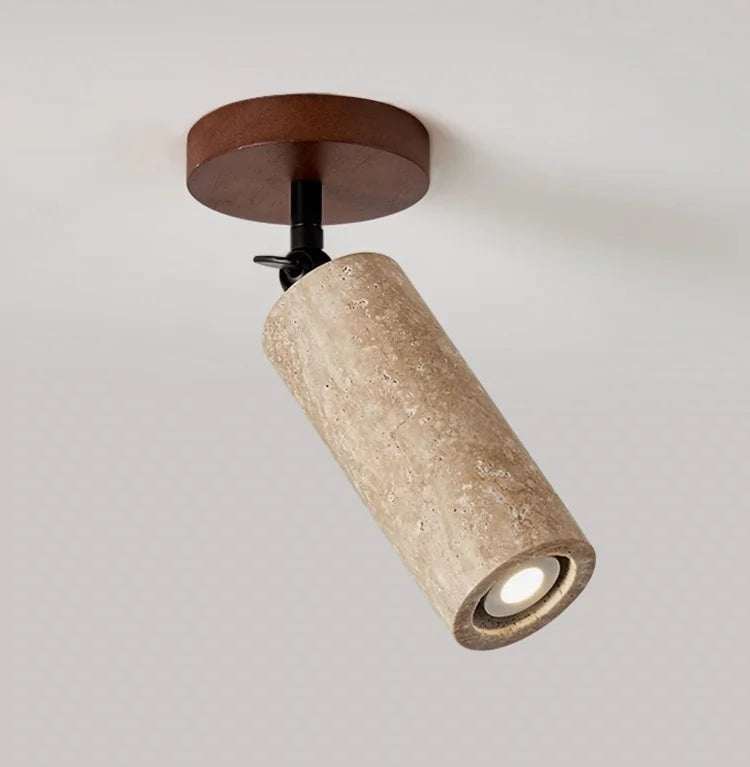 Travero Flush Ceiling Light – Wabi-Sabi Travertine Stone Lamp | Minimalist Natural Lighting for Modern Interiors