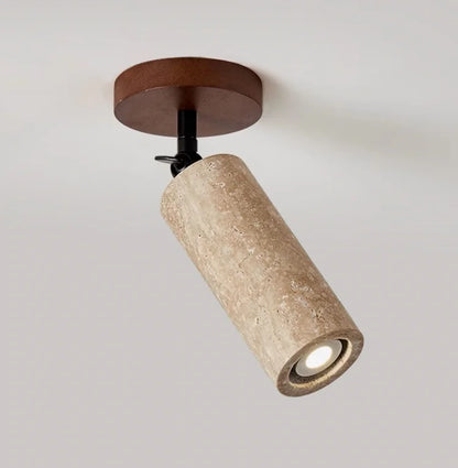 Travero Flush Ceiling Light – Wabi-Sabi Travertine Stone Lamp | Minimalist Natural Lighting for Modern Interiors