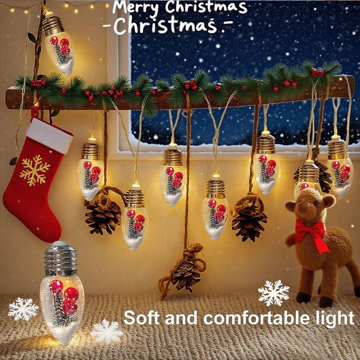 FrostGlobe LED Snow Globe String Lights – Festive Christmas Fairy Lights | Battery-Powered Holiday Decoration