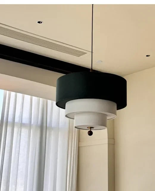 Boho Fabric Pendant Light – Wooden Ceiling Lamp | Warm Ambient Lighting | Rustic Modern Interior Décor