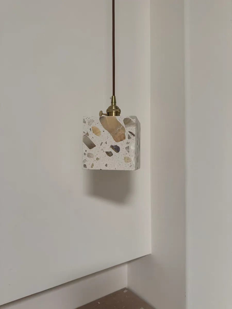 Terrazzo Stone Pendant Light with Copper Detail – Modern LED Ceiling Lamp | Contemporary Designer Lighting
