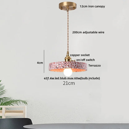 Terrazzo Stone Pendant Light with Copper Detail – Modern LED Ceiling Lamp | Contemporary Designer Lighting