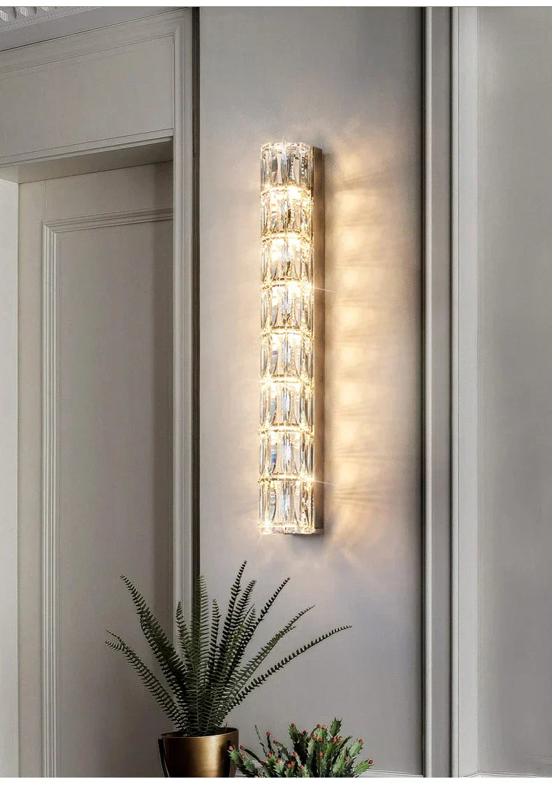 Crystal Luxe LED Wall Light – Stainless Steel Wall Lamp with Clear Glass Shade | Contemporary Ambient Lighting | Elegant Interior Feature