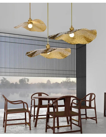 Gold Lotus Pendant Light – Vintage Zen Ceiling Lamp | Luxury Ambient Hanging Lighting