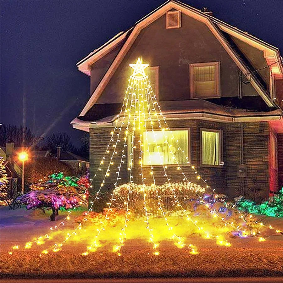 LumiCascade LED Star Waterfall String Lights – 350 LEDs, 8 Lighting Modes | Outdoor, Garden, Patio & Christmas Decoration