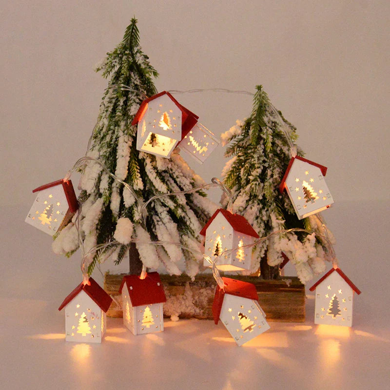 NordiHaus LED Wooden House String Lights – Scandinavian Christmas Decoration Collection 2025