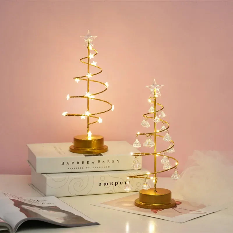 LumiSpiral Crystal Christmas Tree Table Lamp – Luxury LED Spiral Lamp in Gold