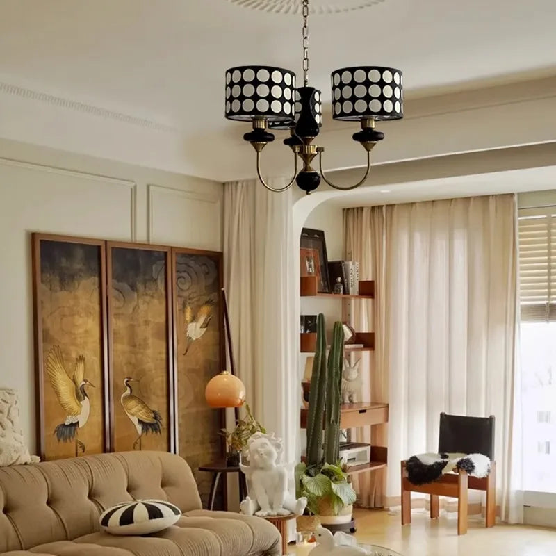 Traditional Copper Chandelier with Fabric Shades – Luxury Classic Ceiling Light | Elegant Ambient Lighting