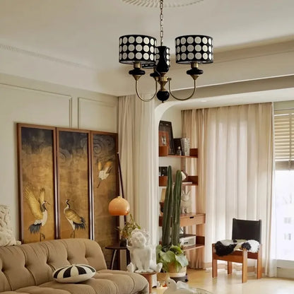 Traditional Copper Chandelier with Fabric Shades – Luxury Classic Ceiling Light | Elegant Ambient Lighting