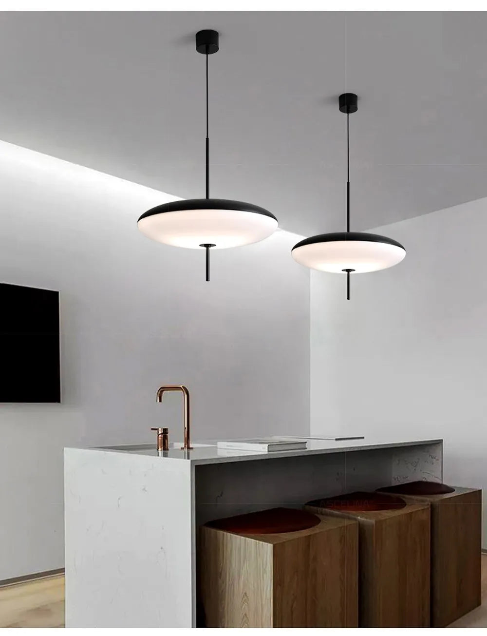 Modern UFO Pendant Light – Minimalist LED Hanging Lamp in Black or White for Living Rooms, Bedrooms, Restaurants & Offices