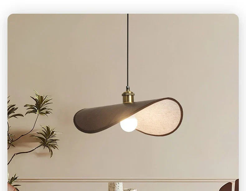 Wabi-Sabi Pendant Light with Fabric Shade – Japandi Retro Ceiling Lamp | Warm Ambient Interior Lighting