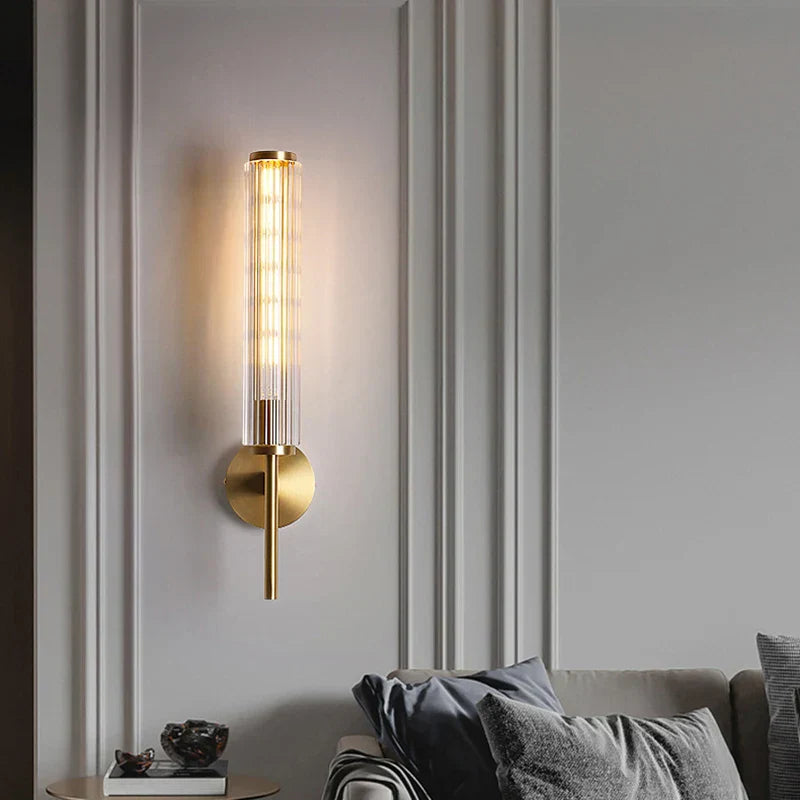 Modern Clear Glass Wall Light – Gold Brass E14 LED Wall Lamp for Bedrooms, Hallways & Bathrooms