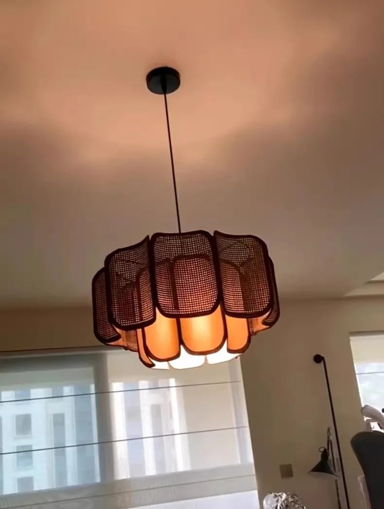 Wabi Sabi Rattan Pendant Light – Handwoven Bamboo Ceiling Lamp | Natural Ambient Lighting | Japandi Boho Interior Décor