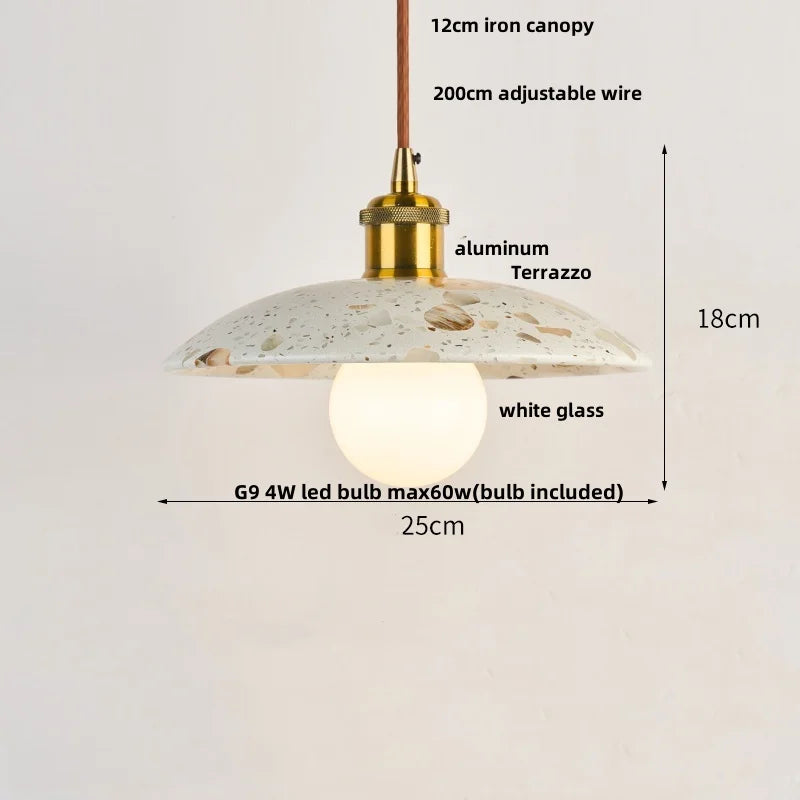 Terrazzo Stone Pendant Light with Copper Detail – Modern LED Ceiling Lamp | Contemporary Designer Lighting