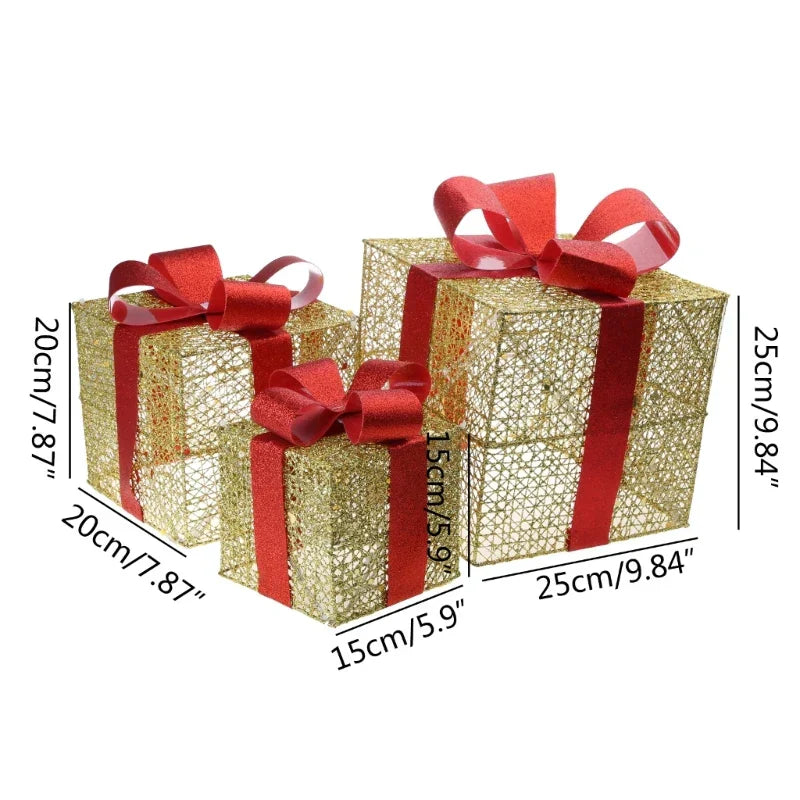LumiGift Illuminated Gift Boxes – Set of 3 LED Christmas Decorations | Indoor & Outdoor Holiday Display