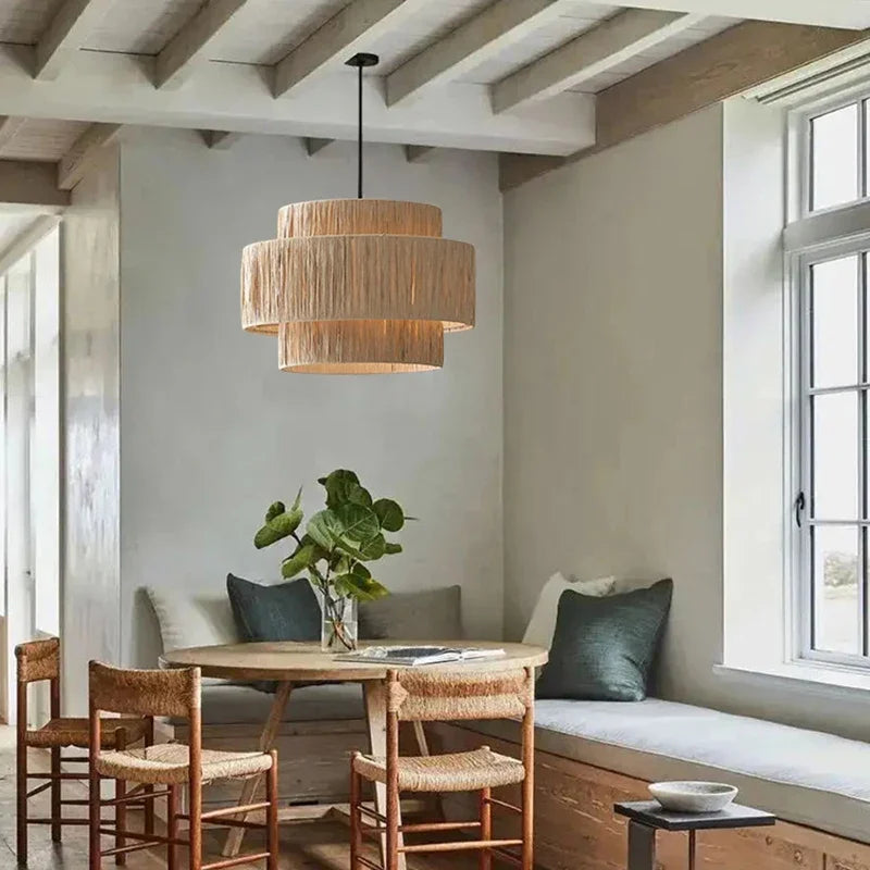 Wabi Sabi Rattan Pendant Light – Handwoven Japanese Ceiling Lamp | Natural Ambient Lighting | Artisan Interior Feature