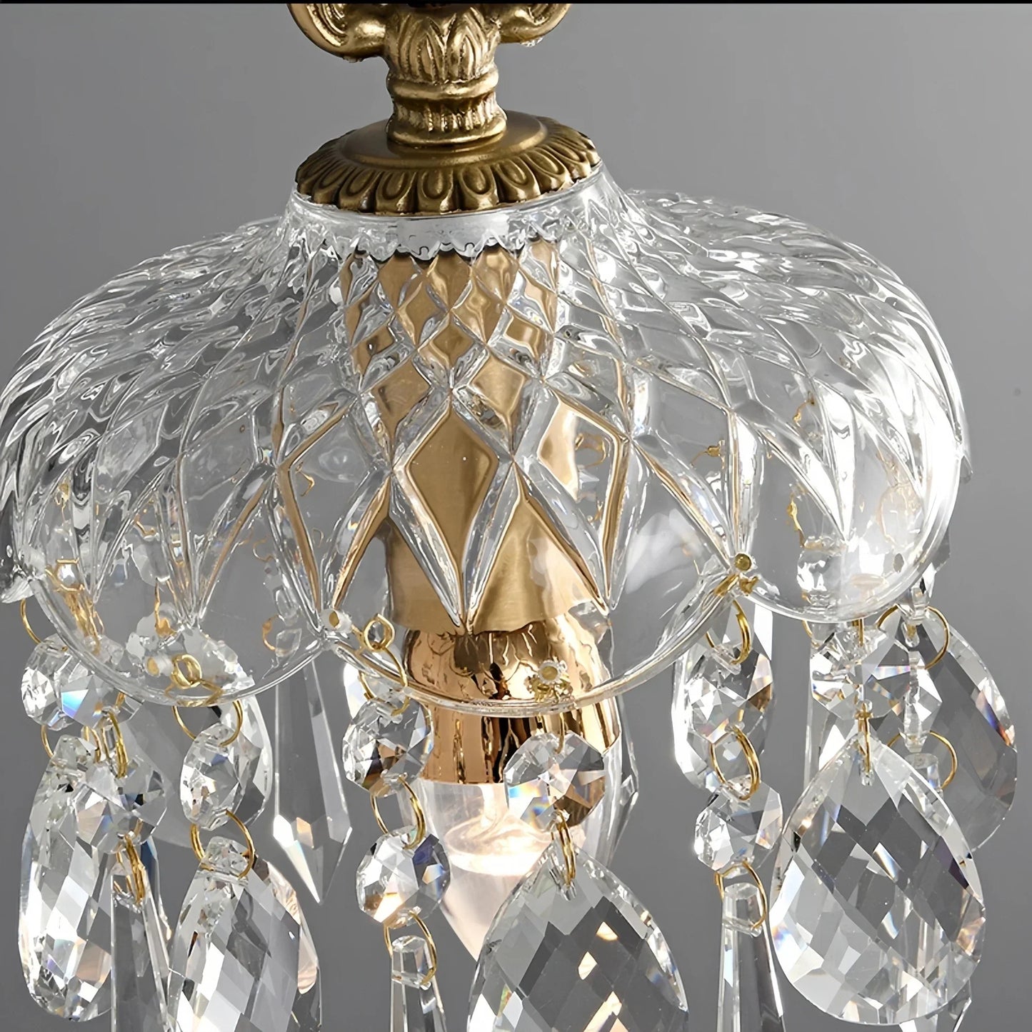 French Crystal Glass Pendant Light – Luxury Gold LED Chandelier | Elegant Ambient Lighting | Vintage-Inspired Statement Piece