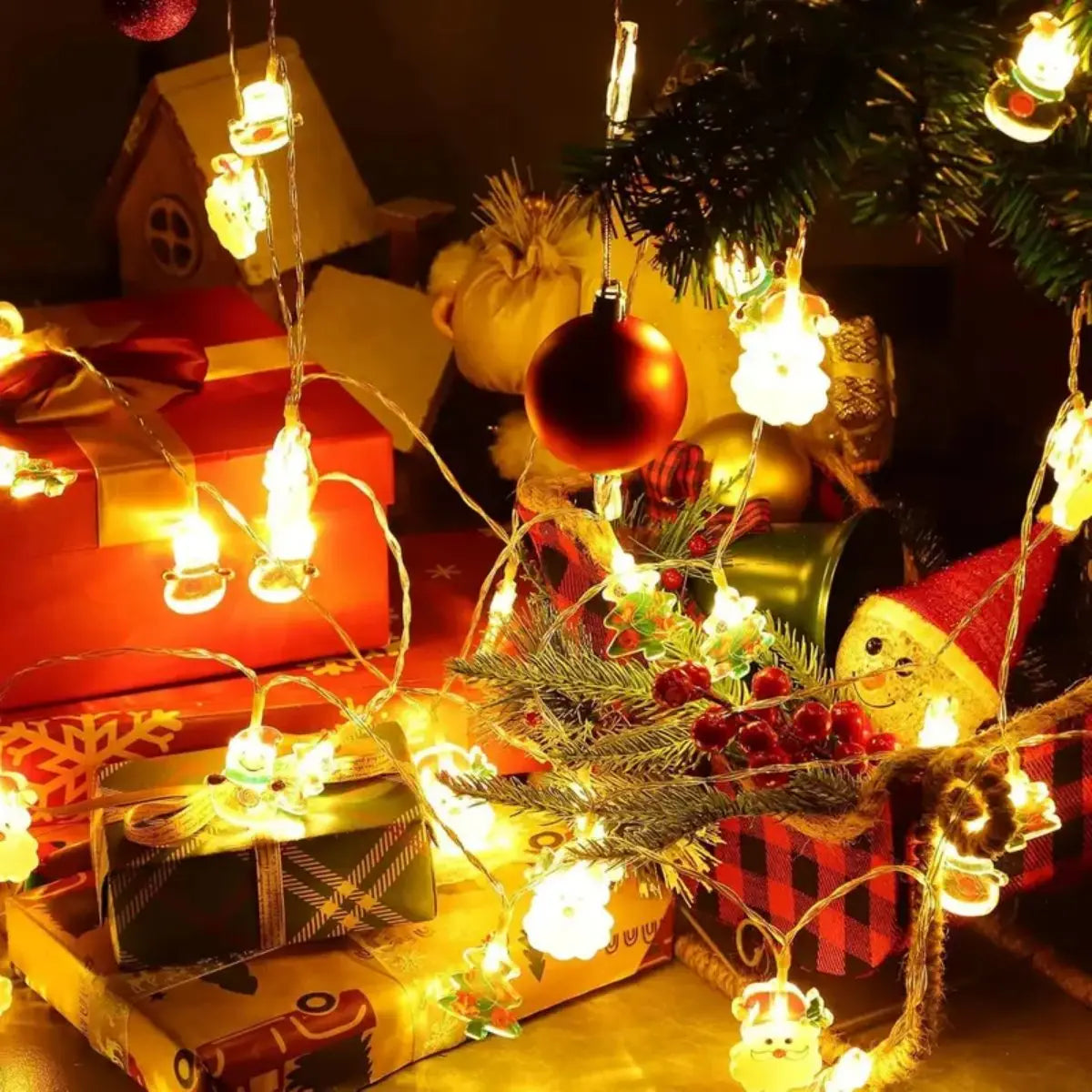 LumiWeih LED Christmas String Lights – Snowman, Christmas Tree & Santa Fairy Lights for Festive Indoor Décor