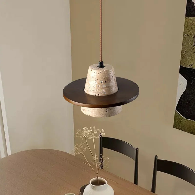 Travora Wabi Pendant Light – Natural Travertine Stone Ceiling Lamp | Japandi Ambient Lighting | Sculptural Interior Elegance