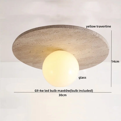 Travero Flush Ceiling Light – Wabi-Sabi Travertine Stone Lamp | Minimalist Natural Lighting for Modern Interiors