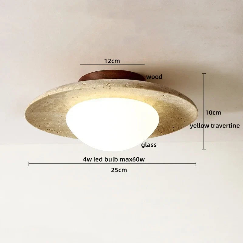 Travero Flush Ceiling Light – Wabi-Sabi Travertine Stone Lamp | Minimalist Natural Lighting for Modern Interiors