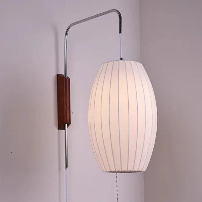 Japandi Silk Wall Light – Handwoven Fabric & Wood Wall Lamp | Soft Ambient Lighting | Contemporary Japanese-Inspired Design