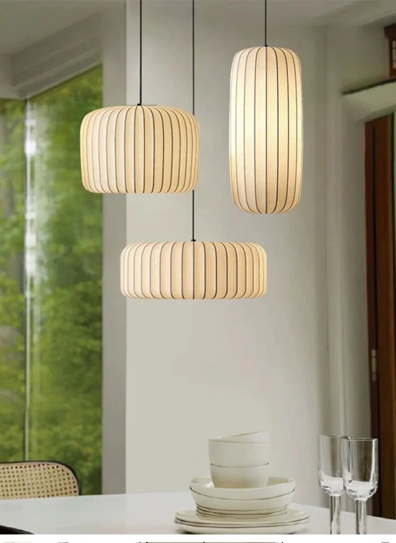 Serenea Silk Pendant Light – Wabi-Sabi Hanging Lamp | Japanese Nordic Ceiling Light for Elegant Interiors
