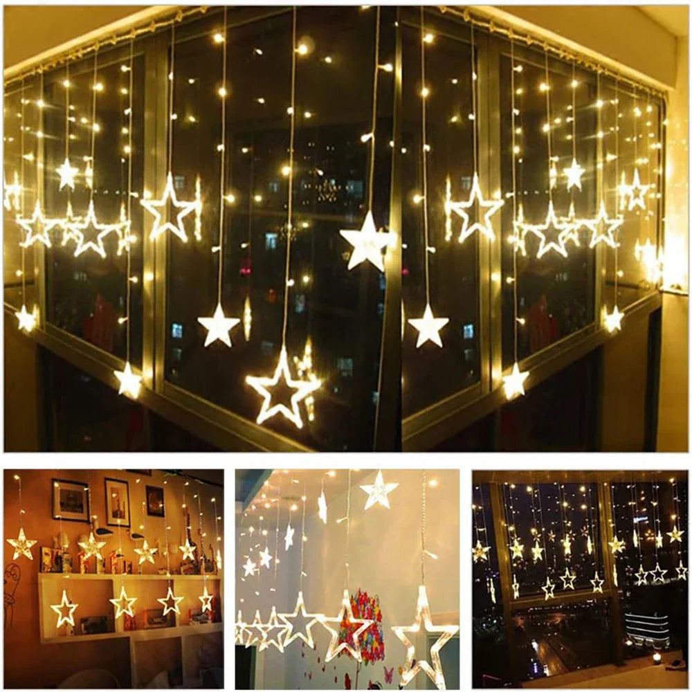 StellaGlow LED Star Icicle Lights – 3.5M Decorative Curtain Lights | Indoor & Outdoor Festive Lighting