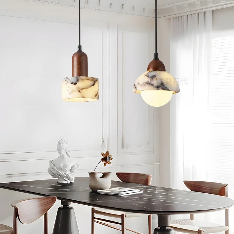 Marbelle Globe Pendant Light – Marble & Glass Ceiling Lamp | Japandi Ambient Lighting | Timeless Interior Elegance