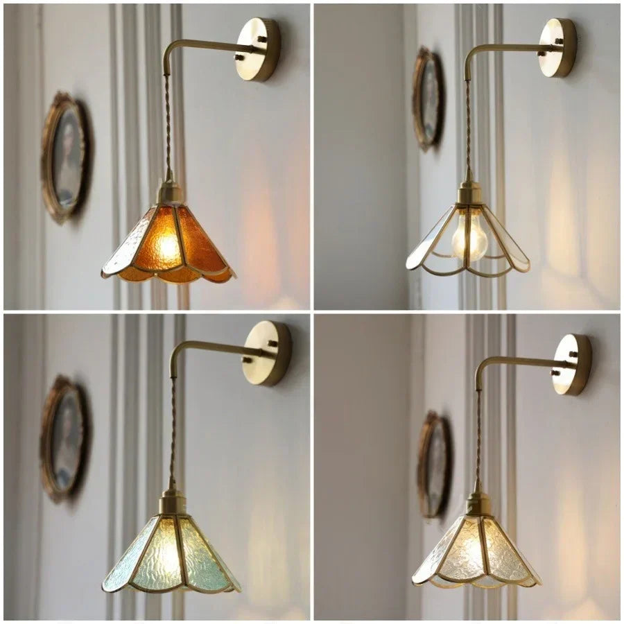 Nordic Tiffany Glass Wall Light – Copper LED Wall Lamp with Pull Cord Switch | Elegant Ambient Lighting | Timeless Interior Accent