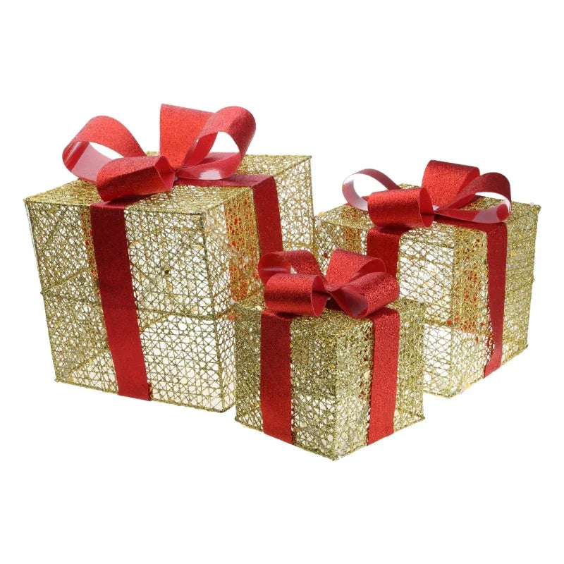 LumiGift Illuminated Gift Boxes – Set of 3 LED Christmas Decorations | Indoor & Outdoor Holiday Display