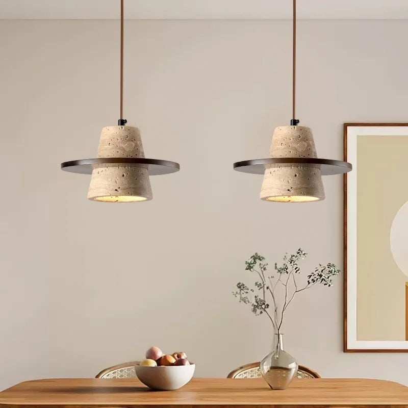 Travora Wabi Pendant Light – Natural Travertine Stone Ceiling Lamp | Japandi Ambient Lighting | Sculptural Interior Elegance