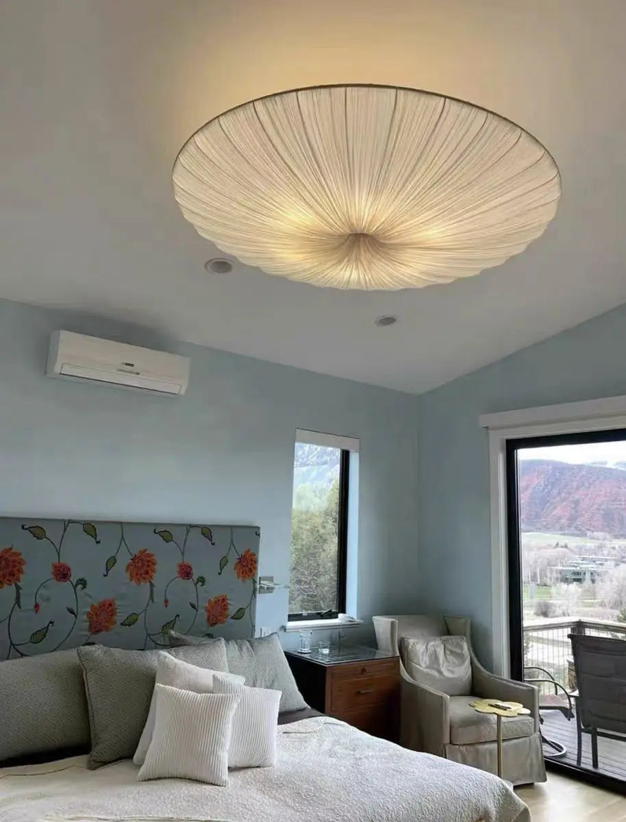 Aethera Ceiling Light – Wabi-Sabi Fabric LED Pendant | Minimalist Floating Disc Lamp for Contemporary Interiors