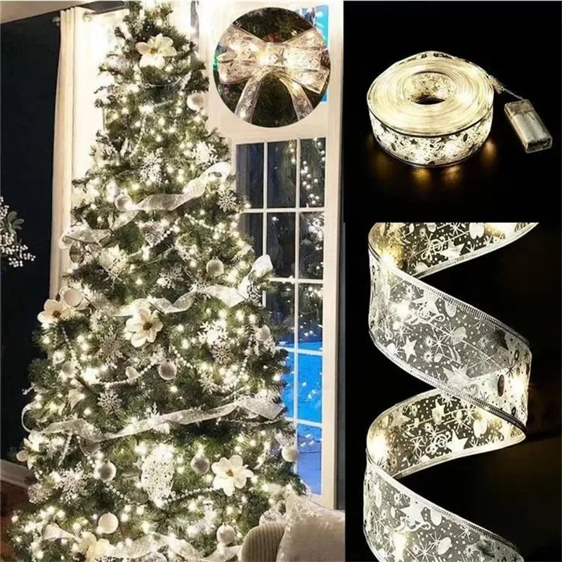 LumiRibbon Gold LED Ribbon String Lights – Decorative Lighted Ribbon for Christmas Trees, Gifts & Festive Displays