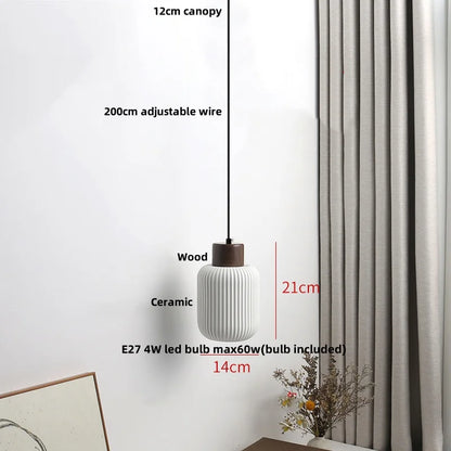 Ceramic & Wood Pendant Light – Modern Nordic LED Hanging Lamp | Natural Contemporary Lighting