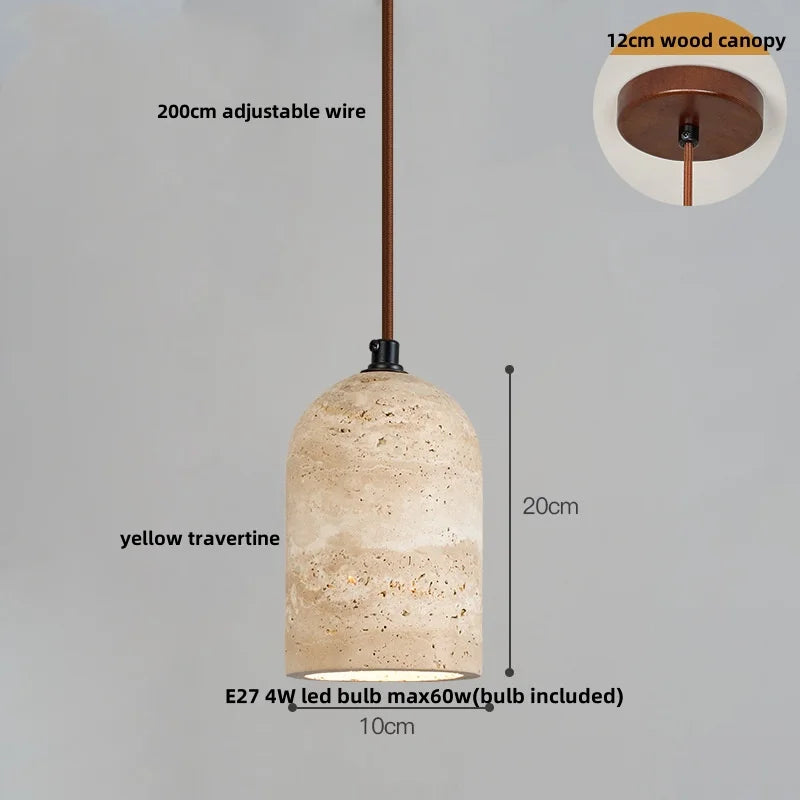 Wabiora Pendant Light – Travertine Stone & Wood Ceiling Lamp | Japandi Ambient Lighting | Natural Interior Harmony