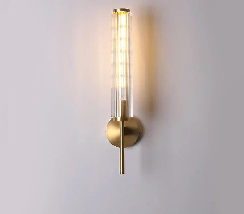 Modern Clear Glass Wall Light – Gold Brass E14 LED Wall Lamp for Bedrooms, Hallways & Bathrooms