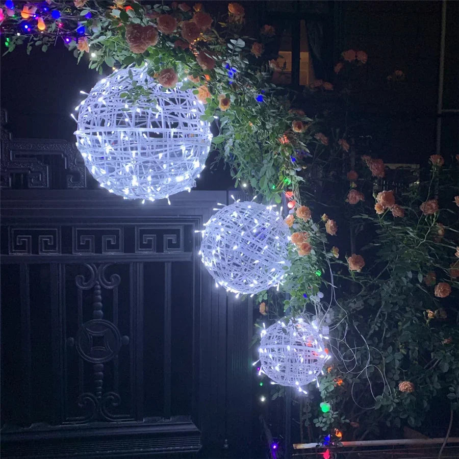 LED Rattan Ball String Lights – Outdoor Fairy Lights for Gardens, Weddings, Patios, Trees & Festive Decorations