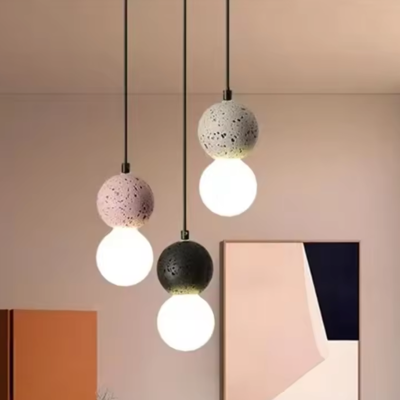 Orbis Stone Pendant Light – Contemporary Cement Hanging Lamp | Sculptural Glass Lighting | Modern Architectural Décor