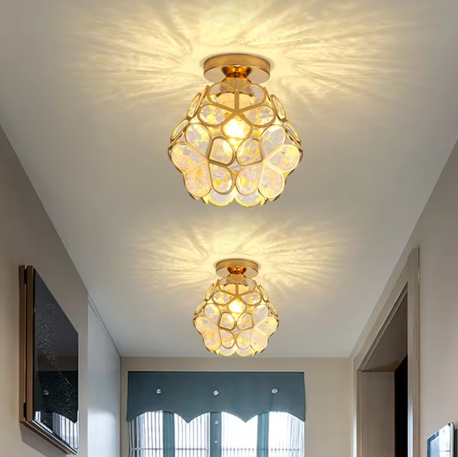 Floral Glass Ceiling Light – Vintage Inspired Flush Mount Lamp | Elegant Ambient Hallway Lighting