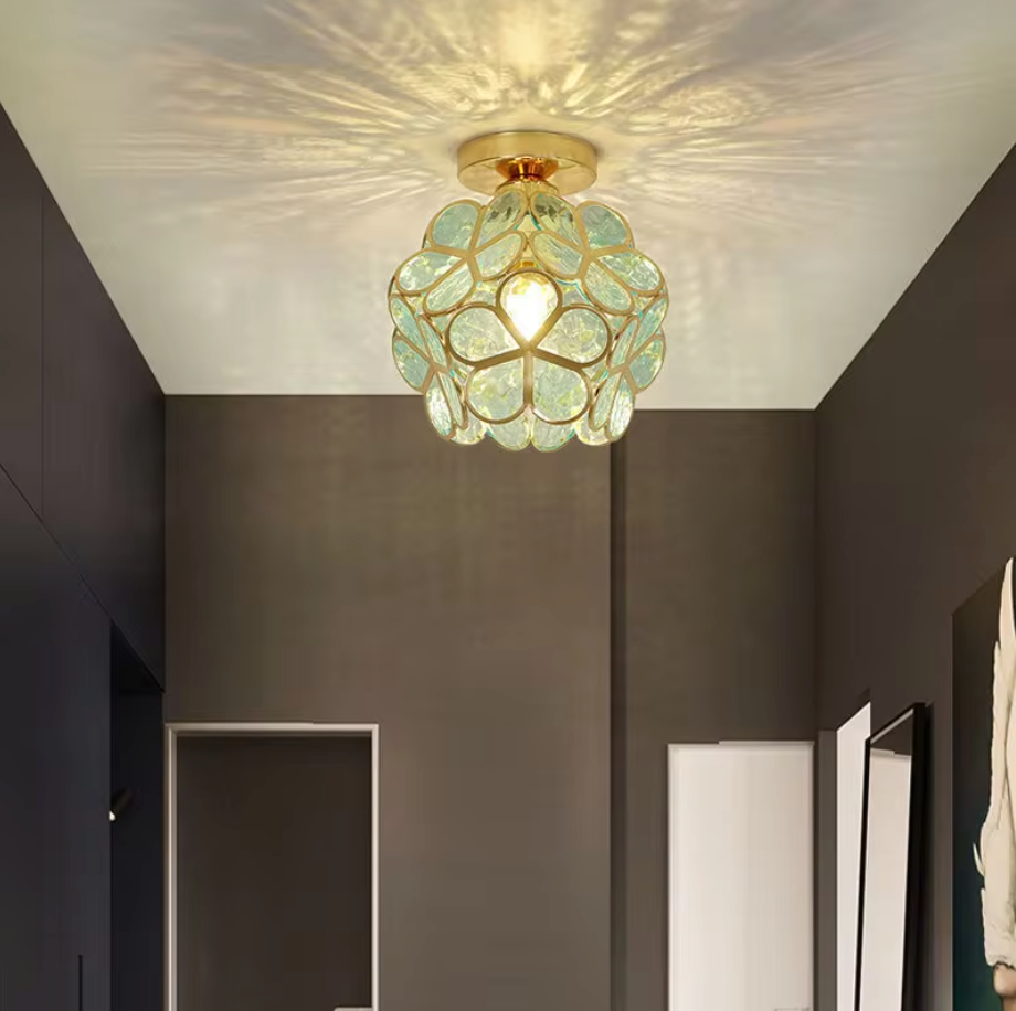 Floral Glass Ceiling Light – Vintage Inspired Flush Mount Lamp | Elegant Ambient Hallway Lighting